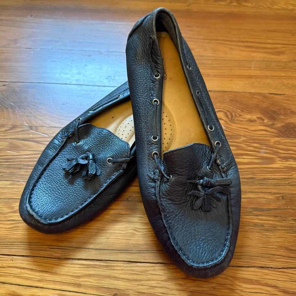 GH Bass Maggie Womens 11M Blue Pebbled Leather Tassel Driving Loafers Moccasins